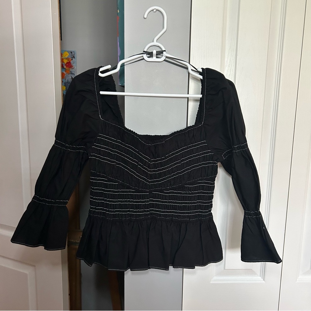 River Island Black Smocked Ruffled Peplum Blouse